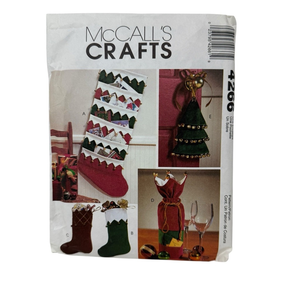 McCalls Crafts Sewing Pattern 4266 Jingle Bell Christmas Stockings Wine Bag Tree